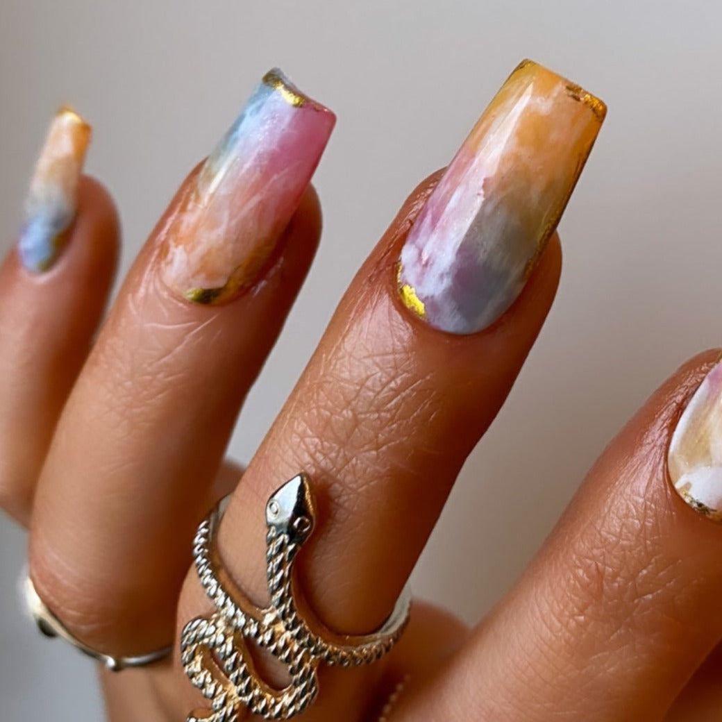 multicolour opal style nails